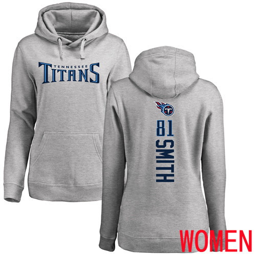 Tennessee Titans Ash Women Jonnu Smith Backer NFL Football #81 Pullover Hoodie Sweatshirts